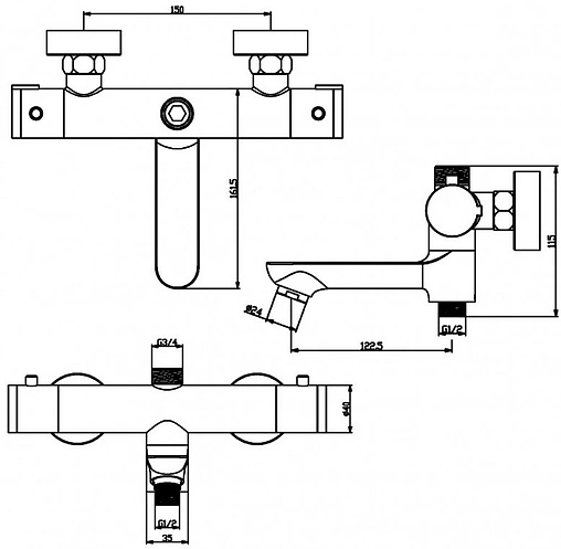 Термостат для душевой системы для ванны Swedbe Mercury матовый черный 9042B