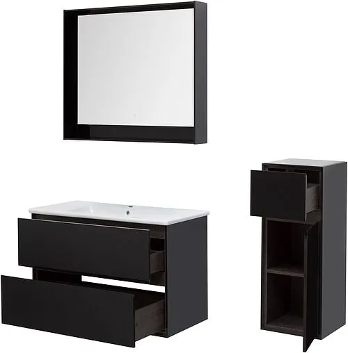 Тумба-умывальник подвесная Aquanet Милан 100 чёрный глянец 00269299+00254365