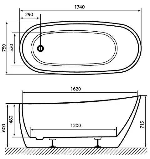 Ванна акриловая отдельностоящая Excellent Comfort 175x75 белый/панель черный матовый WAEX.COM17WB