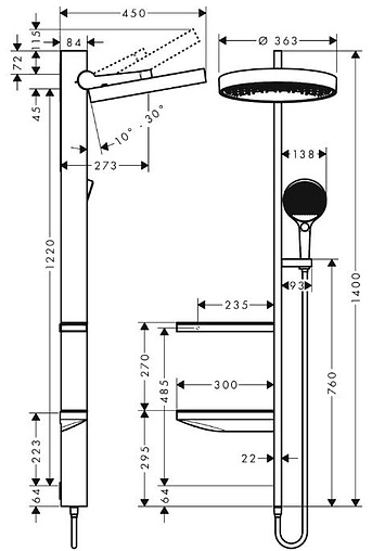 Душевая система без смесителя Hansgrohe Rainfinity 360 1jet белый матовый/графит 26842700