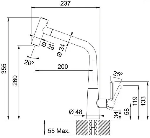Смеситель для кухни с выдвижным изливом Franke Icon оптика стали 115.0625.189
