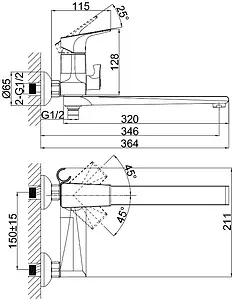 Смеситель для ванны с длинным изливом D&K Rhein Hertz хром DA1293301 Смеситель для ванны с длинным изливом D&K Rhein Hertz хром DA1293301, 2