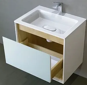 Тумба-умывальник подвесная Raval Glass 80 белый/дуб Gla.01.77/P/W+Mol.8.80/W, 3