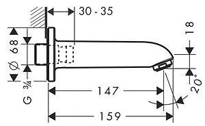 Излив для скрытого монтажа Hansgrohe хром 13414000 Излив для скрытого монтажа Hansgrohe хром 13414000, 2