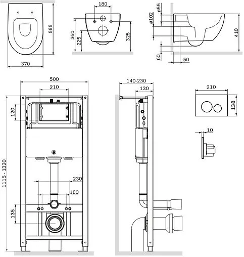 Комплект 6 в 1 Am.Pm Awe FlashClean IS49051.111700 с кнопкой хром глянцевый