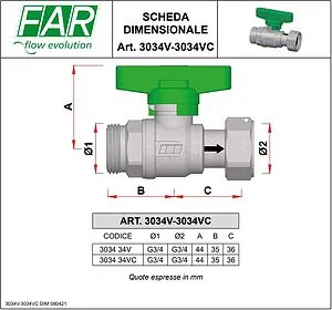 Кран шаровый с накидной гайкой и обратным клапаном ¾"н x ¾нг зеленый Far FS 3034 34VC Кран шаровый с накидной гайкой и обратным клапаном ¾"н x ¾нг зеленый Far FS 3034 34VC, 2
