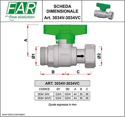 Кран шаровый с накидной гайкой и обратным клапаном ¾&quot;н x ¾нг зеленый Far FS 3034 34VC