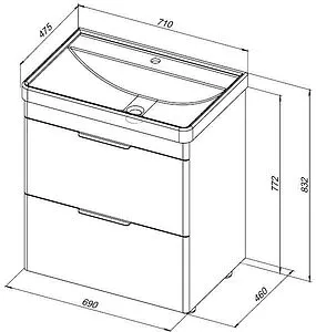 Тумба-умывальник напольная Aquanet Ирис new 70 белый глянец 00310153+ Тумба-умывальник напольная Aquanet Ирис new 70 белый глянец 00310153+, 2
