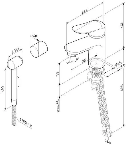 Смеситель для раковины с гигиеническим душем Am.Pm Sunny хром F85C03000 Смеситель для раковины с гигиеническим душем Am.Pm Sunny хром F85C03000