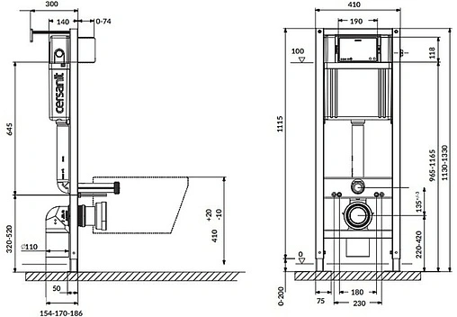 Комплект 6 в 1 Cersanit Carina XL CO DPL EO slim 64074 с кнопкой Actis хром глянцевый