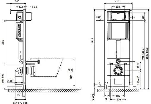 Комплект 6 в 1 Cersanit Carina XL CO DPL EO slim 64120 с кнопкой Blick черный матовый