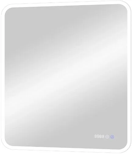 Зеркало с подсветкой Continent Glamour Led 68.5x91.5 с часами, с подогревом белый ЗЛП133