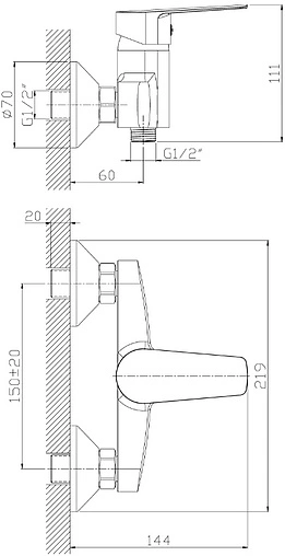 Смеситель для душа Rossinka хром S35-41