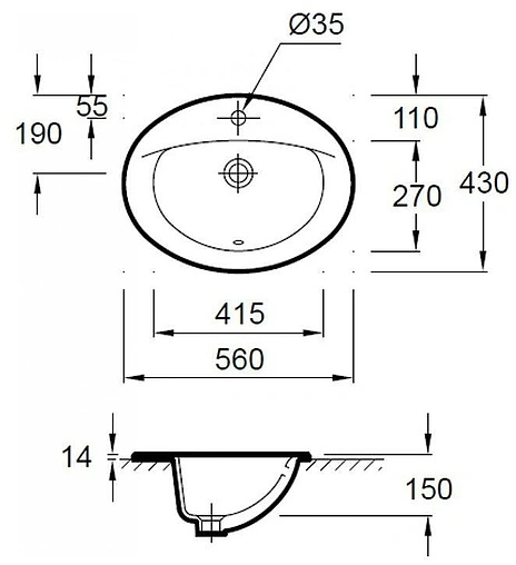 Раковина Jacob Delafon Patio 56 белый E4155-00 Раковина Jacob Delafon Patio 56 белый E4155-00
