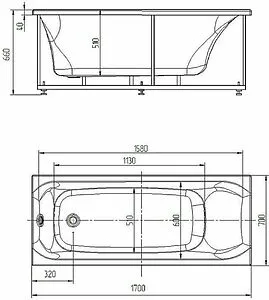 Ванна акриловая Aquatek Альфа 170 L с фронтальной панелью с каркасом (разборный) ALF170-0000047, 2