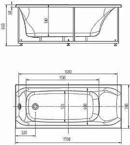 Ванна акриловая Aquatek Альфа 170 L с фронтальной панелью с каркасом (вклеенный) ALF170-0000038, 2