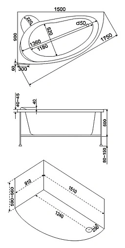 Ванна акриловая Bas Вектра 150x90 L В00007