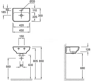 Раковина Jacob Delafon Struktura 45 белый EGH112-00 Раковина Jacob Delafon Struktura 45 белый EGH112-00, 2