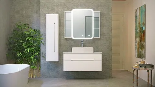 Шкаф-зеркало Jorno Bosko 100 R с подсветкой и часами белый Bos.03.100/W