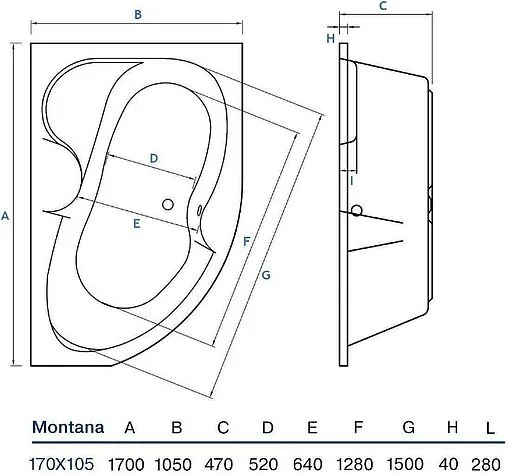 Ванна акриловая Koller Pool Montana 170х105 R