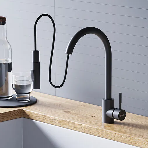 Смеситель для кухни с выдвижным изливом Dorff Logic чёрный матовый D3007522