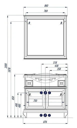 Зеркало Aquaton Беатриче 85 слоновая кость/патина 1A191802BEM60
