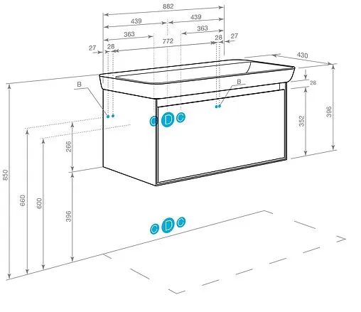 Тумба под умывальник подвесная Aquaton Либерти 90 белый/дуб эльвезия 1A279901LYC70