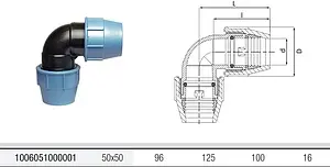 Уголок компрессионный соединительный 50мм x 50мм Unidelta 1006051000 Уголок компрессионный соединительный 50мм x 50мм Unidelta 1006051000, 2