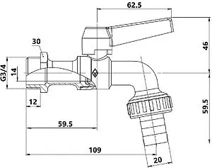 Кран шаровый со штуцером ¾"н Bugatti Alaska 06890082, 2