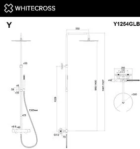 Душевая система с термостатом для душа WHITECROSS Y brushed gold золото брашированное Y1254GLB Душевая система с термостатом для душа WHITECROSS Y brushed gold золото брашированное Y1254GLB, 2