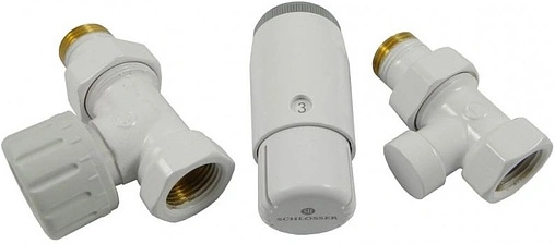 Комплект вентилей терморегулирующих прямых ½&quot; в/н Schlosser Standard Mini белый 602200057