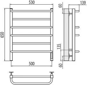 Полотенцесушитель электрический лесенка Terminus Евромикс квадро П6 500х650 электро quick touch полированная сталь 4670078531230, 2