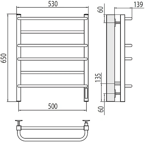 Полотенцесушитель электрический лесенка Terminus Евромикс квадро П6 500х650 электро quick touch полированная сталь 4670078531230