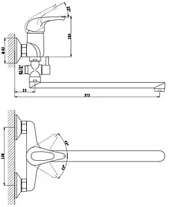 Смеситель для ванны с длинным изливом Gross Aqua Base хром 7237258C-35L(F) Смеситель для ванны с длинным изливом Gross Aqua Base хром 7237258C-35L(F), 2