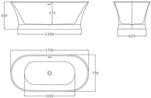 Ванна акриловая отдельностоящая BelBagno 170x78 BB402-1700-790