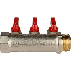 Коллектор запорный проходной 3 отвода красный 1&quot;в/н x ½&quot;н Stout SMB 6200 011203, 5