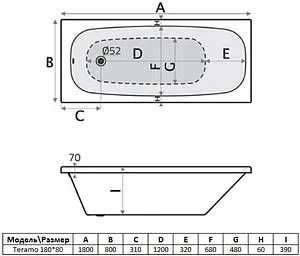 Ванна акриловая Toni Arti Teramo PL 180х80 TA-T18075 Ванна акриловая Toni Arti Teramo PL 180х80 TA-T18075, 2