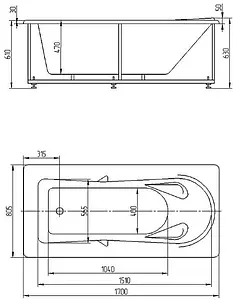 Ванна акриловая Aquatek Леда 170х80 L с фронтальной панелью, с каркасом (разборный) LED170-0000034, 2