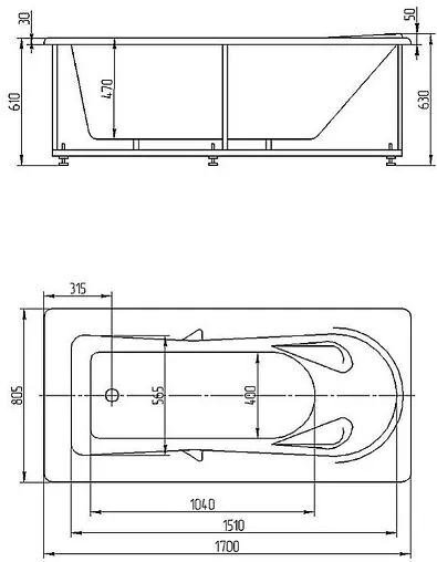 Ванна акриловая Aquatek Леда 170х80 с каркасом (разборный) LED170-0000047