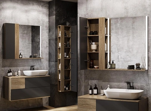 Тумба под умывальник подвесная Aquaton Терра 105 дуб кантри/антрацит 1A246901TEKA0