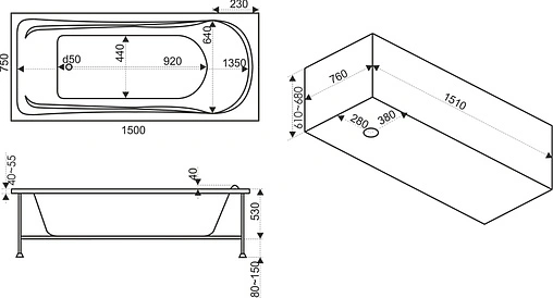 Ванна акриловая Bas Бриз 150x75 В00006