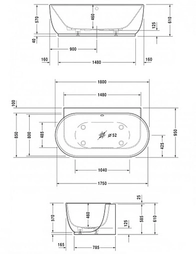 Ванна из искусственного камня Duravit Luv 180x95 белый 700433000000000