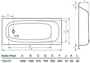 Ванна стальная Koller Pool 150х70E белый B50E1200E, 2