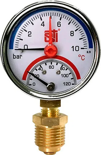 Термоманометр радиальный STI 63мм 10 бар 120°С ½&quot; ТМР63-12-10УП