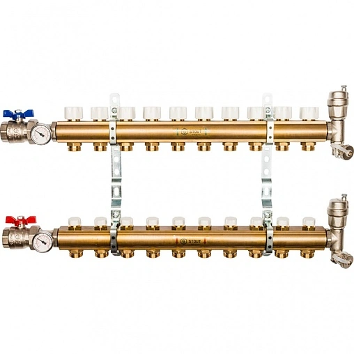 Группа коллекторная без расходомеров 10 отводов 1&quot;в/в x ¾&quot;ек Stout SMB 0468 000010