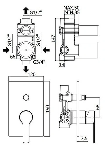 Смеситель для ванны скрытого монтажа Paffoni Red хром RED015CR