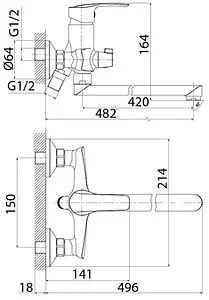 Смеситель для ванны с длинным изливом IDDIS Ray хром RAYSBL2i10WA Смеситель для ванны с длинным изливом IDDIS Ray хром RAYSBL2i10WA, 2
