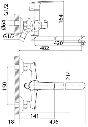 Смеситель для ванны с длинным изливом IDDIS Ray хром RAYSBL2i10WA