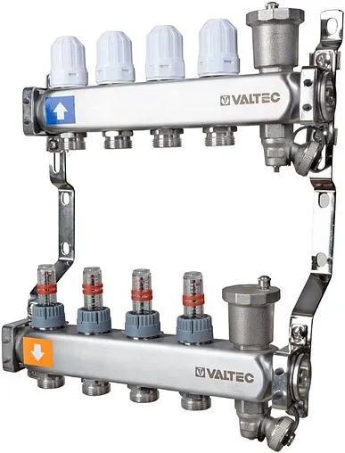 Группа коллекторная с расходомерами 4 отвода 1&quot;в/в x ¾&quot;ек Valtec VTc.579.EMNX.0604