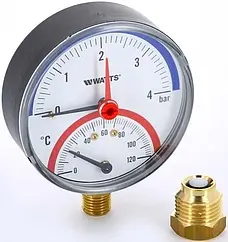 Термоманометр радиальный Watts F+R828 80мм 4 бар 120°С ½" 10025526 Термоманометр радиальный Watts F+R828 80мм 4 бар 120°С ½" 10025526